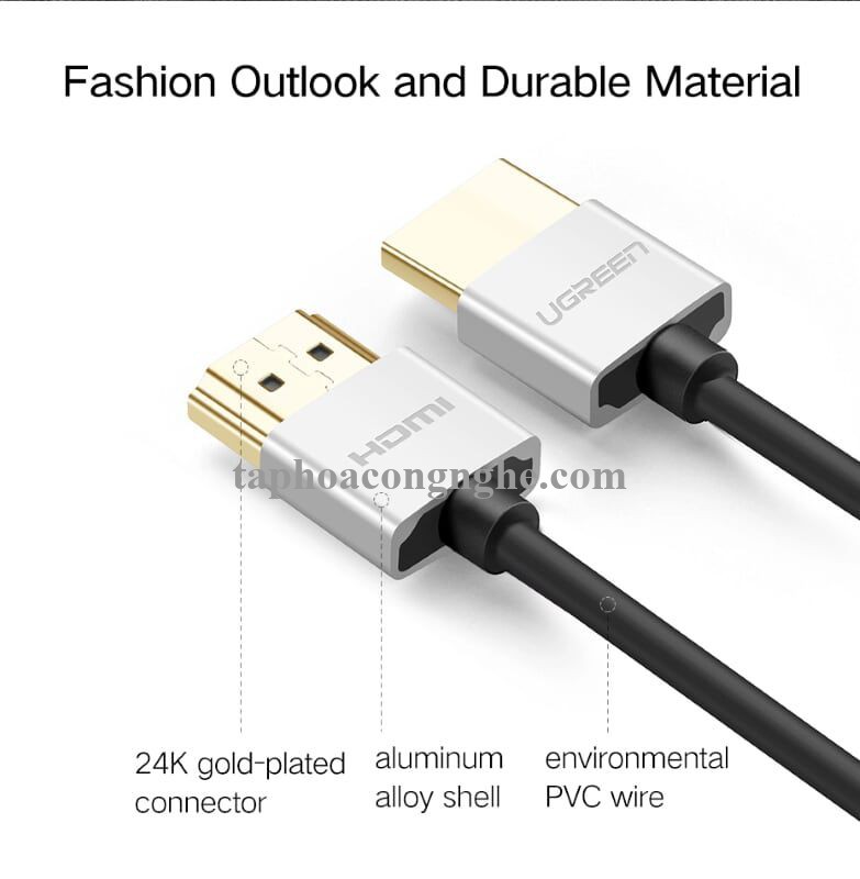 Ugreen 50306 10M màu Bạc Cáp tín hiệu HDMI chuẩn 2.0 sợi siêu nhỏ cao cấp HD117 30050306